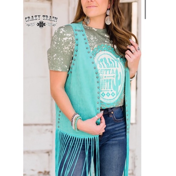 Crazy Train Fringe Studded Duster Turquoise - Picture 4 of 7